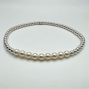 Pearl Bar Bracelet with Sterling Silver 3mm Ball Beads